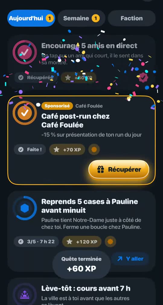 Today's quests, including a post-run coffee to pick up at Café Foulée.